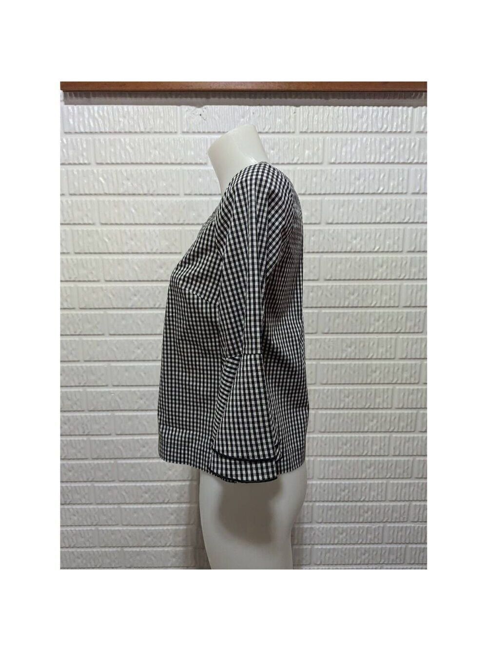 White House Black Market Women's Black & White Gingham Check Long Sleeve Shirt S - Picture 5 of 8
